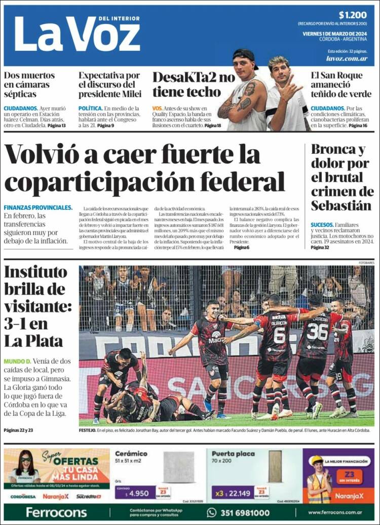 Portada de La Voz del Interior (Argentina)