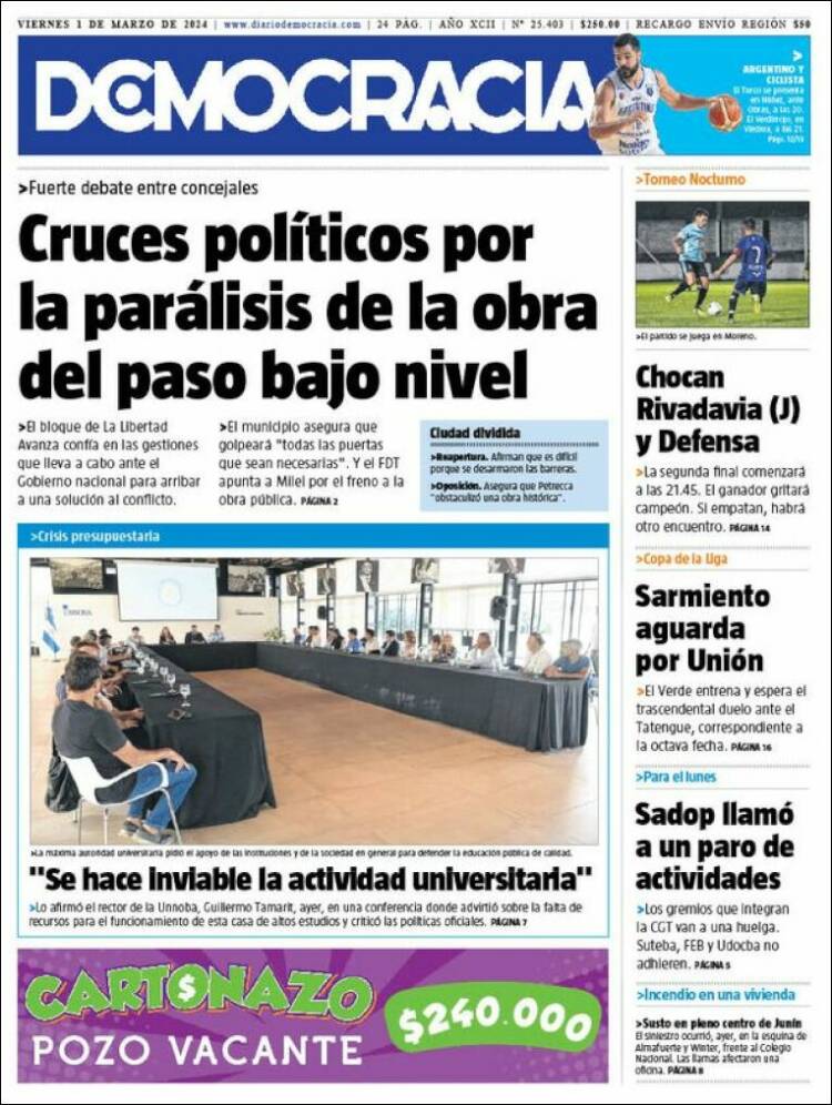 Portada de Diario Democracia (Argentina)