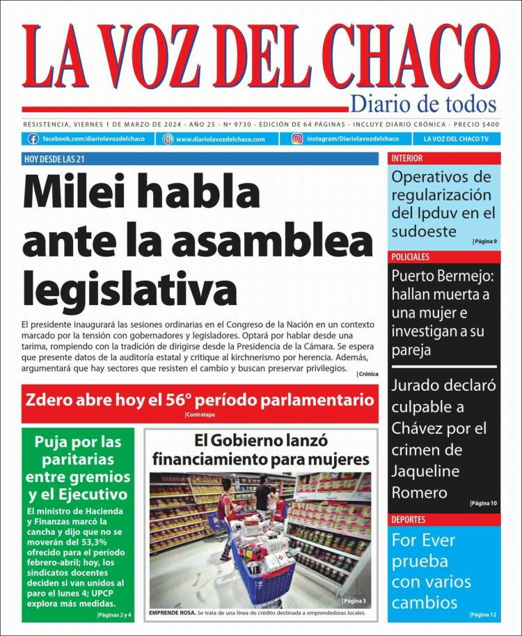 Portada de La Voz del Chaco (Argentina)