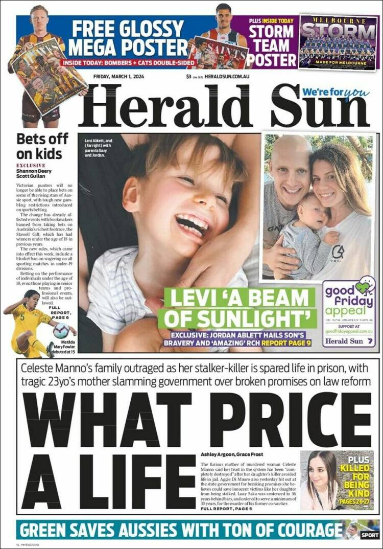 Portada de Herald Sun (Australia)
