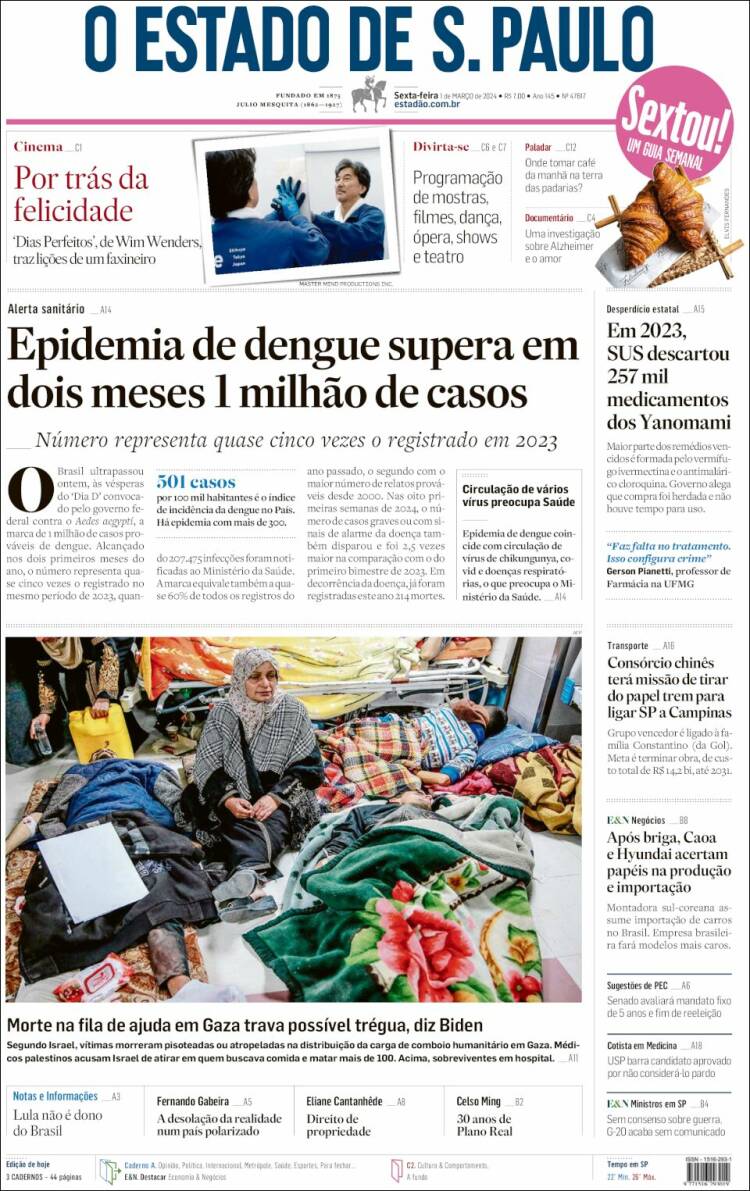 Portada de O Estado de São Paulo (Brasil)