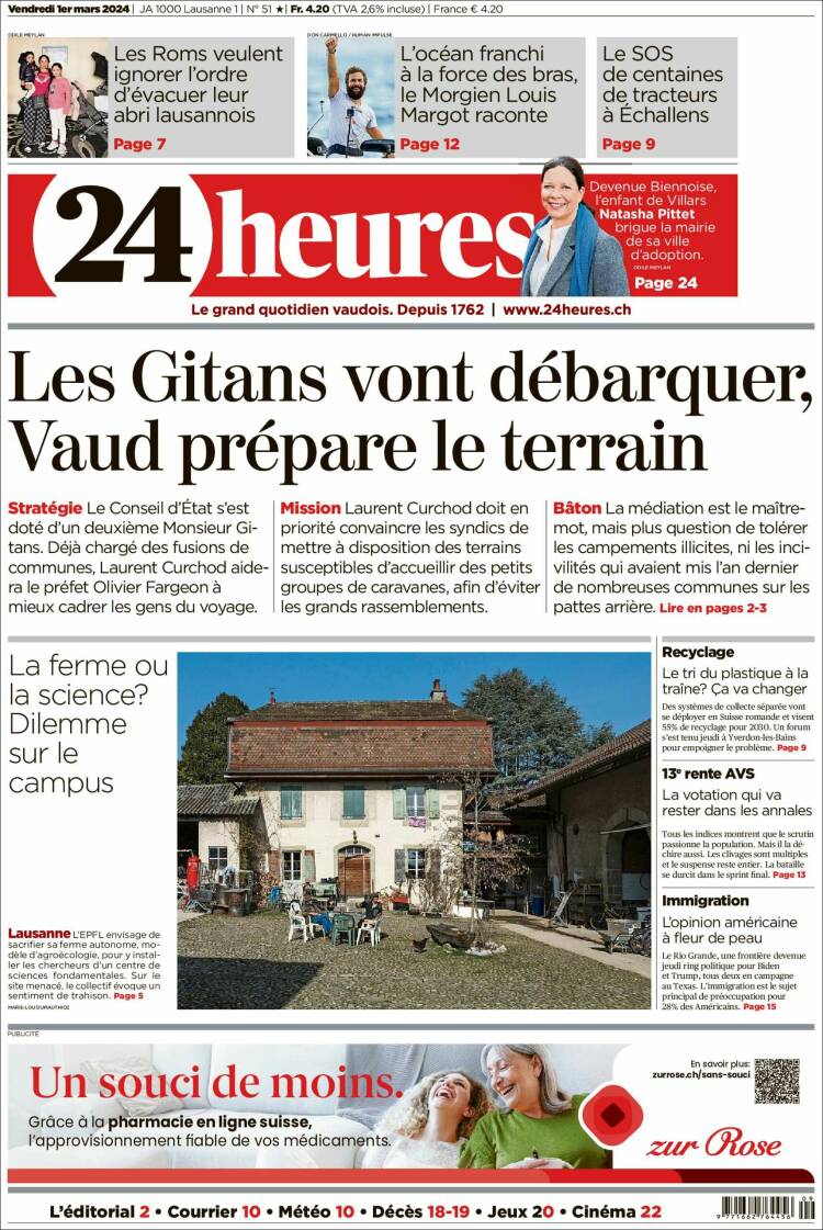 Portada de 24 Heures (Suiza)