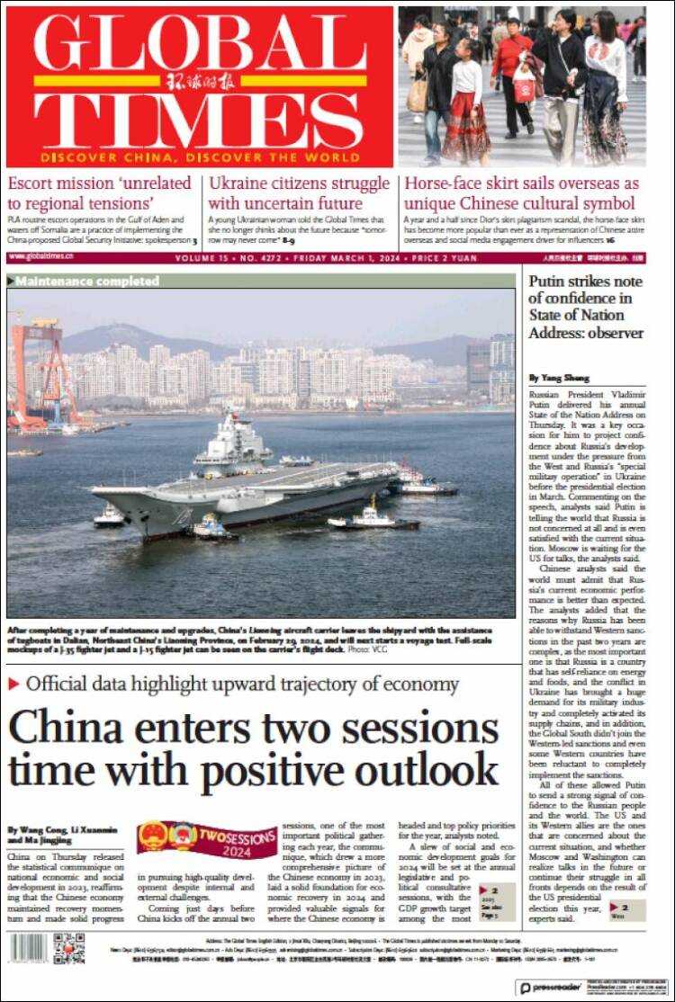 Portada de The Global Times (China)