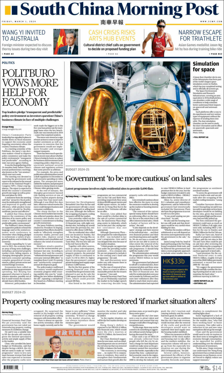 Portada de South China Morning Post (China)