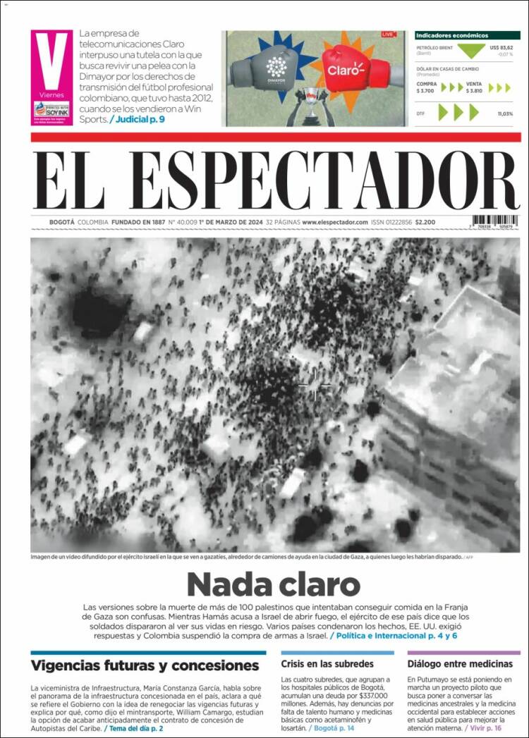 Portada de El Espectador (Colombia)