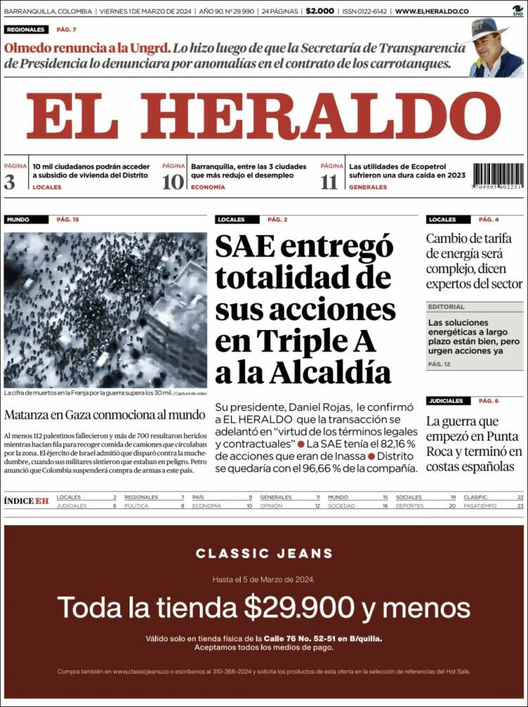 Portada de El Heraldo (Colombia)