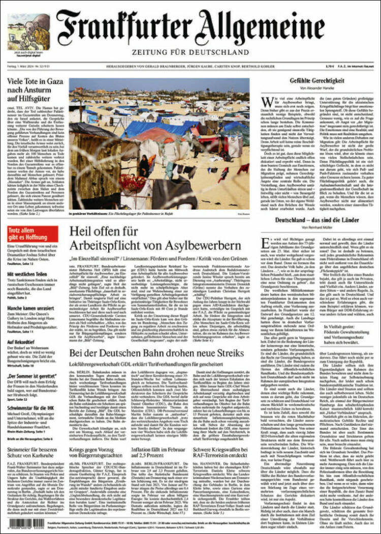 Portada de Frankfurter Allgemeine (Alemania)