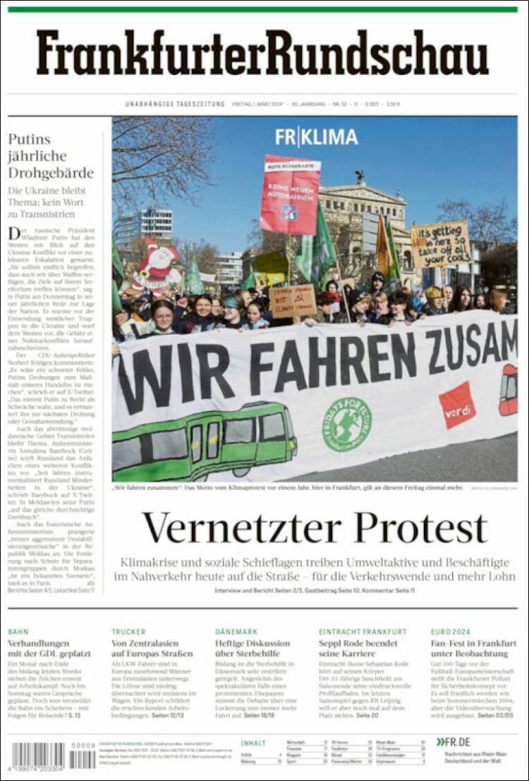 Portada de Frankfurter Rundschau (Alemania)