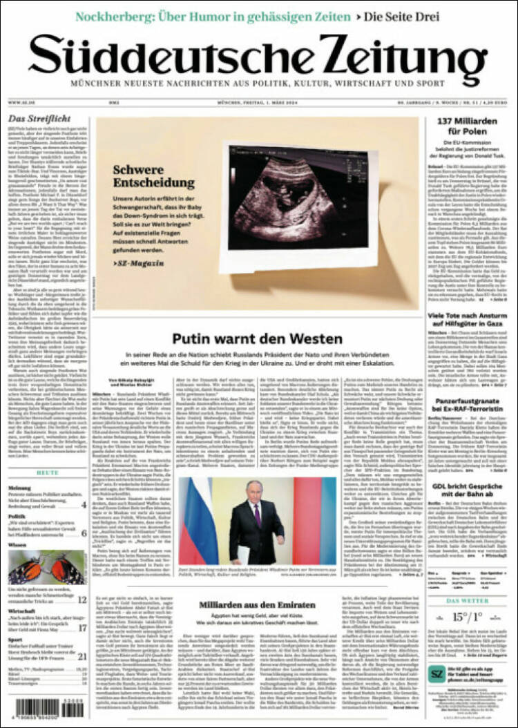 Portada de Sueddeutsche (Alemania)