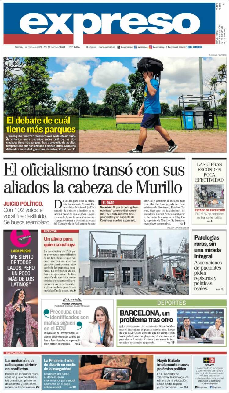 Portada de Expreso (Ecuador)