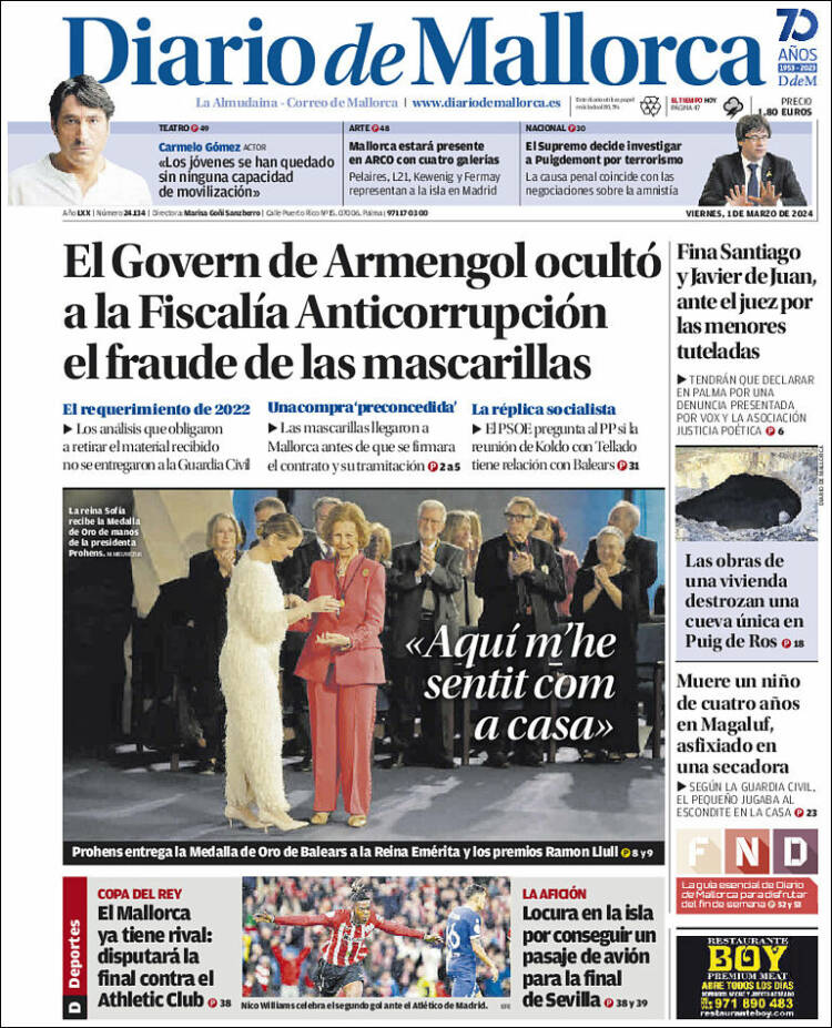 Portada de Diario de Mallorca (España)