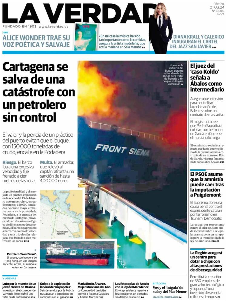 Portada de La Verdad de Murcia (España)