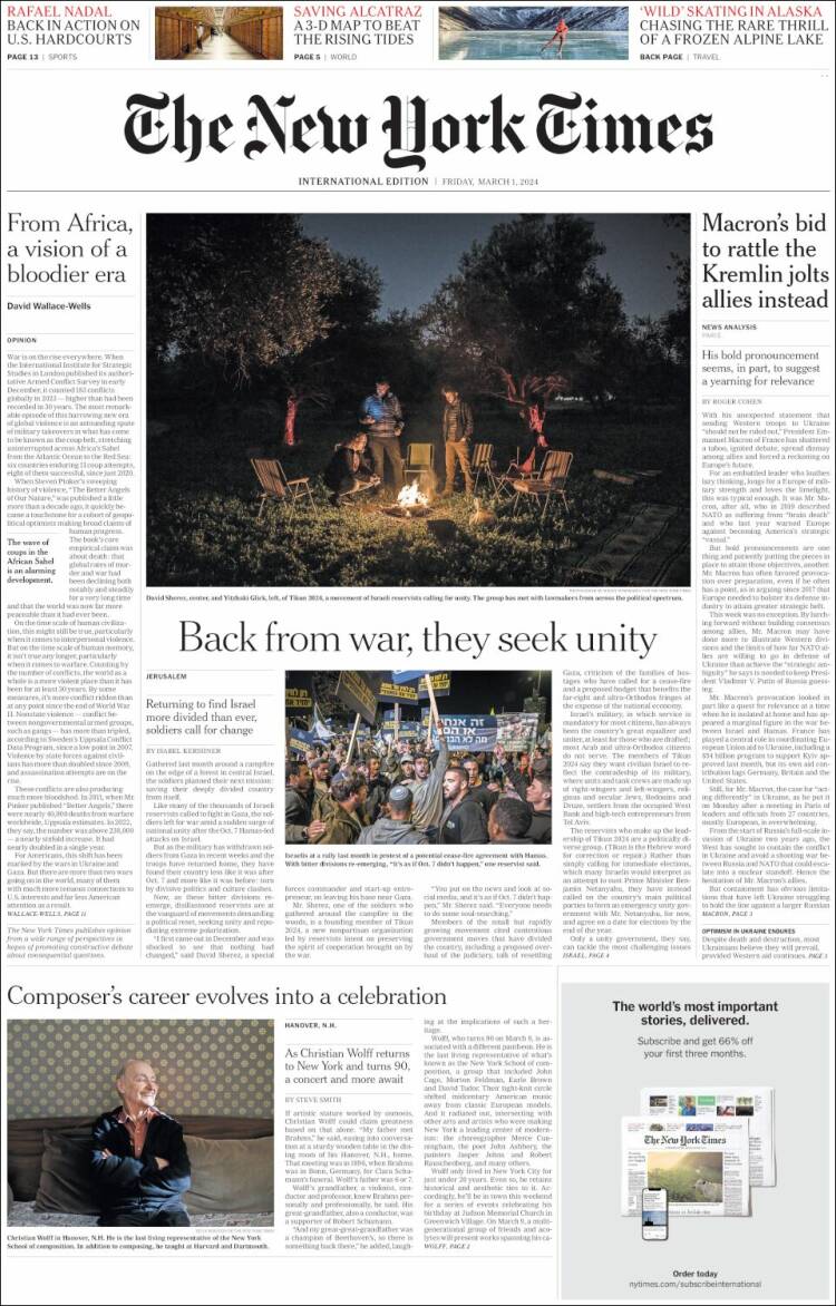 Portada de International New York Times (Europa)