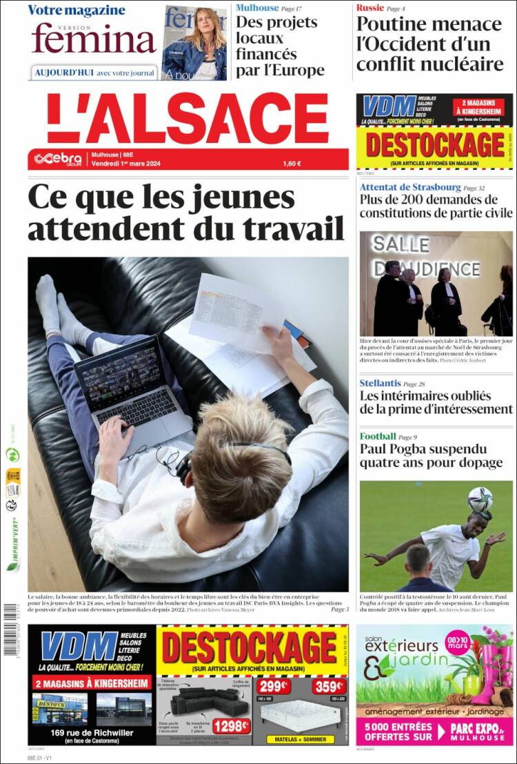 Portada de Journal L'Alsace (Francia)