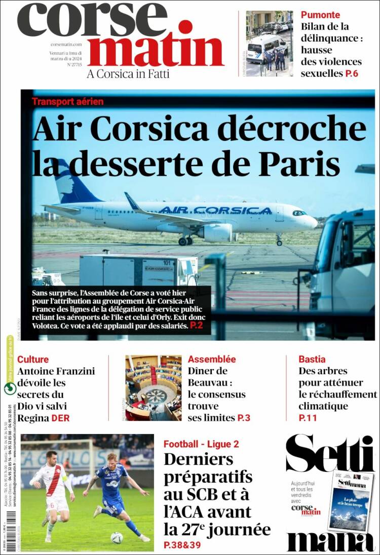 Portada de Corse-Matin (Francia)