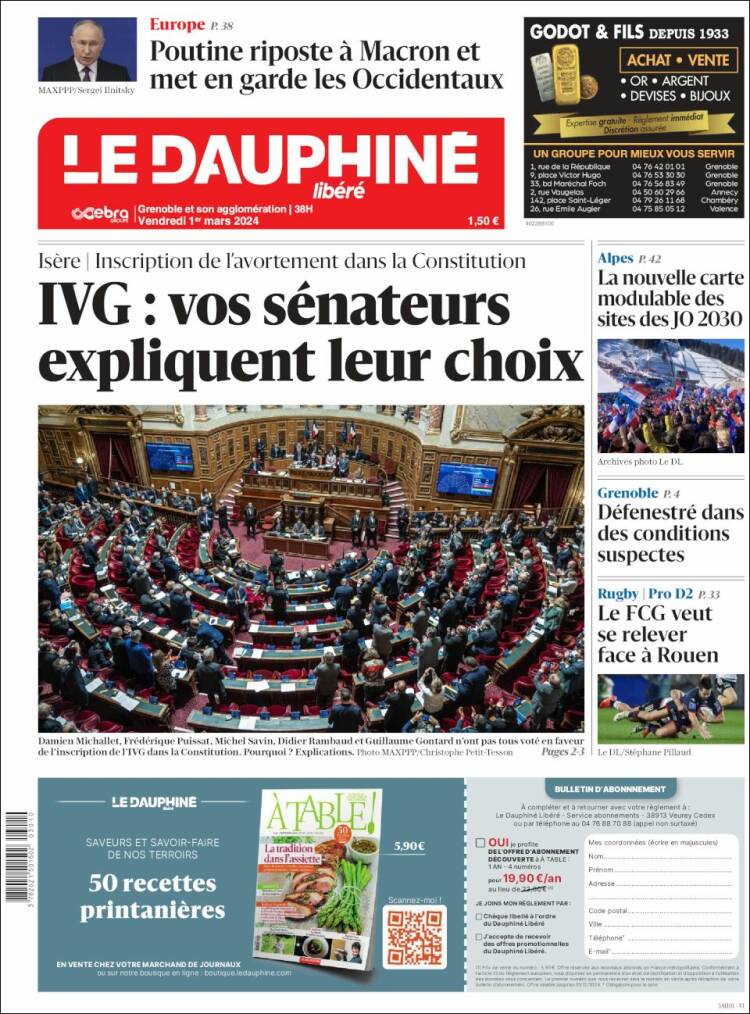 Portada de Le Dauphiné Libéré (Francia)