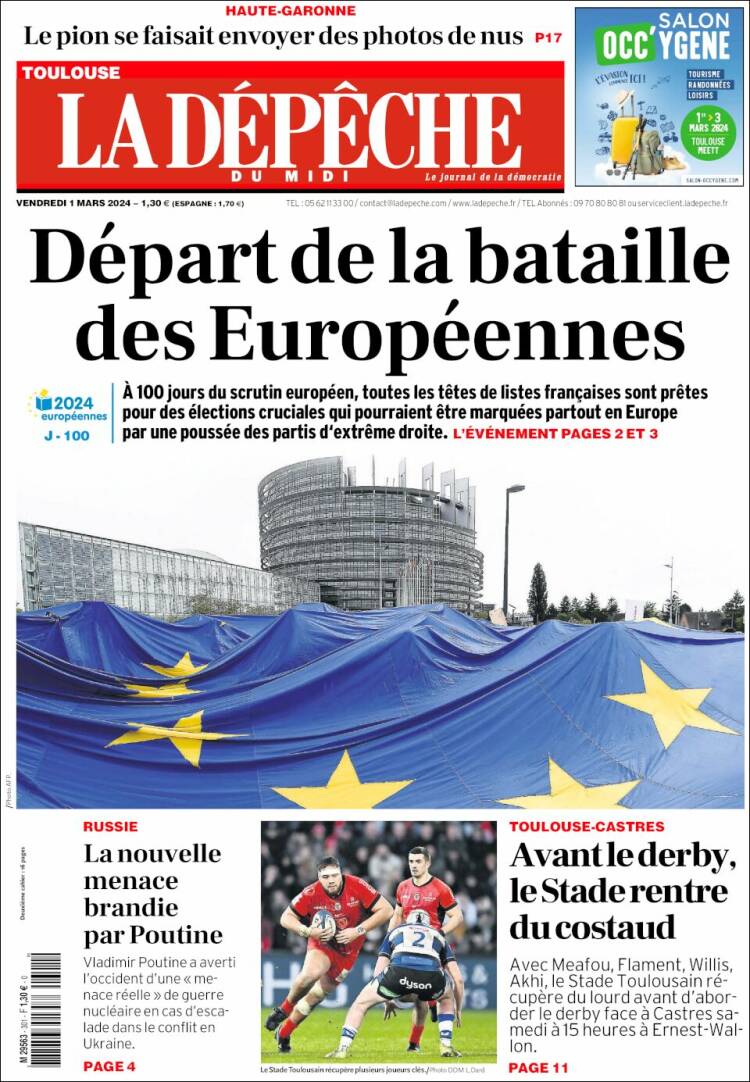 Portada de La Dépêche du Midi (Francia)