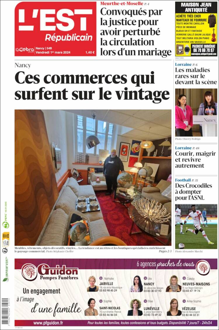 Portada de L'Est Republicain (Francia)