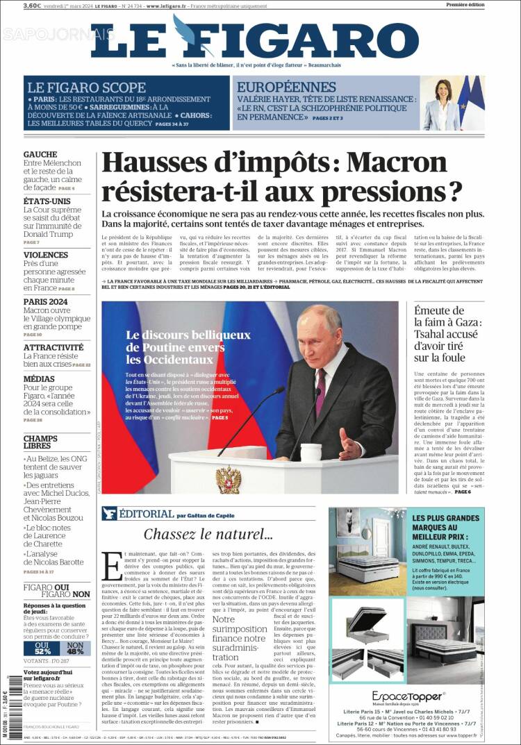 Portada de Le Figaro (Francia)