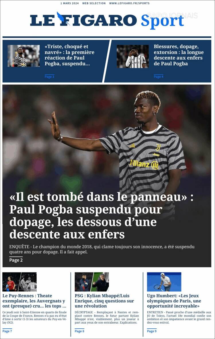 Portada de Le Figaro Sport (Francia)