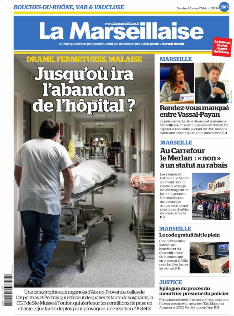 Portada de La Marseillaise (Francia)