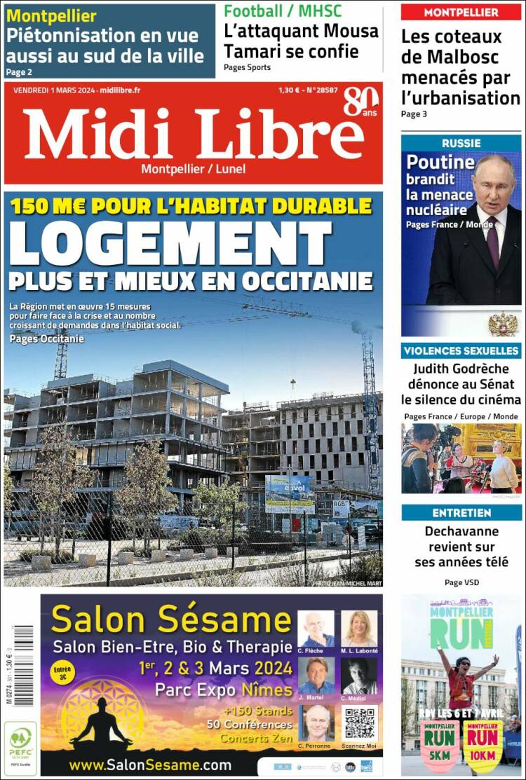 Portada de Midi Libre (Francia)