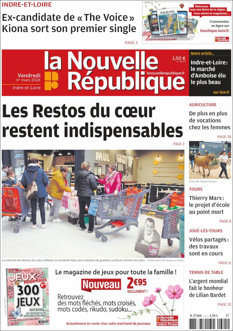 Portada de La Nouvelle Republique (Francia)