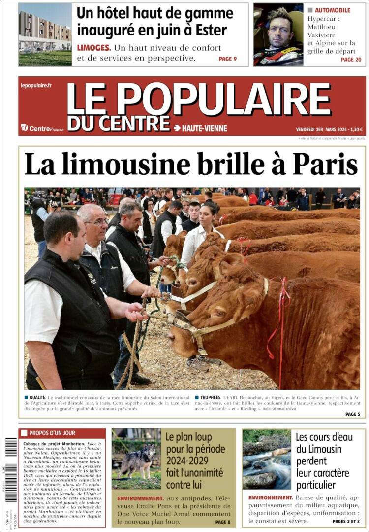 Portada de Le Populaire du Centre (Francia)