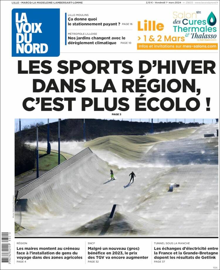 Portada de La Voix du Nord (Francia)