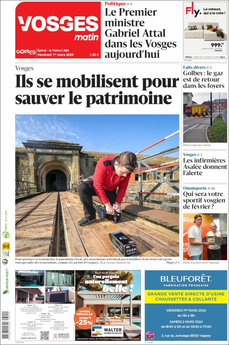 Portada de Vosges Matin (Francia)