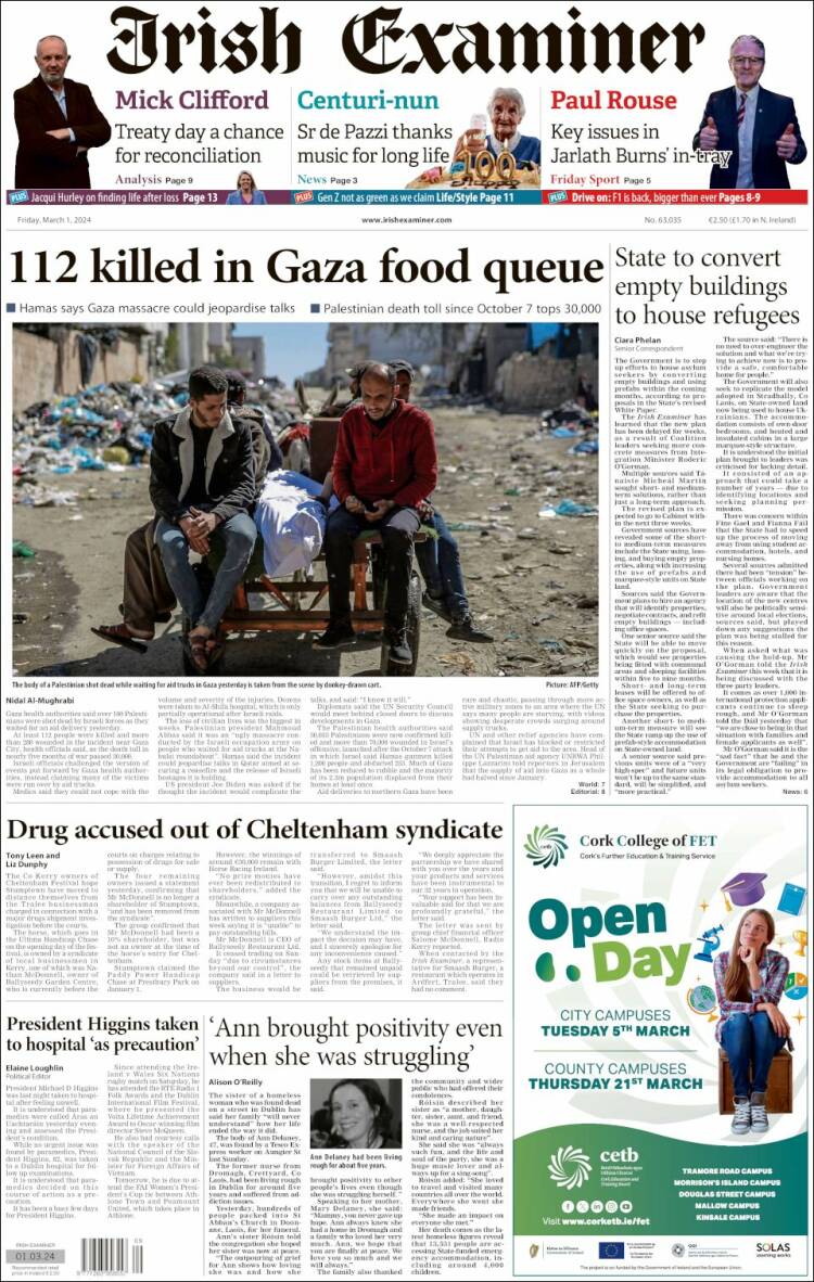 Portada de Irish Examiner (Irlanda)