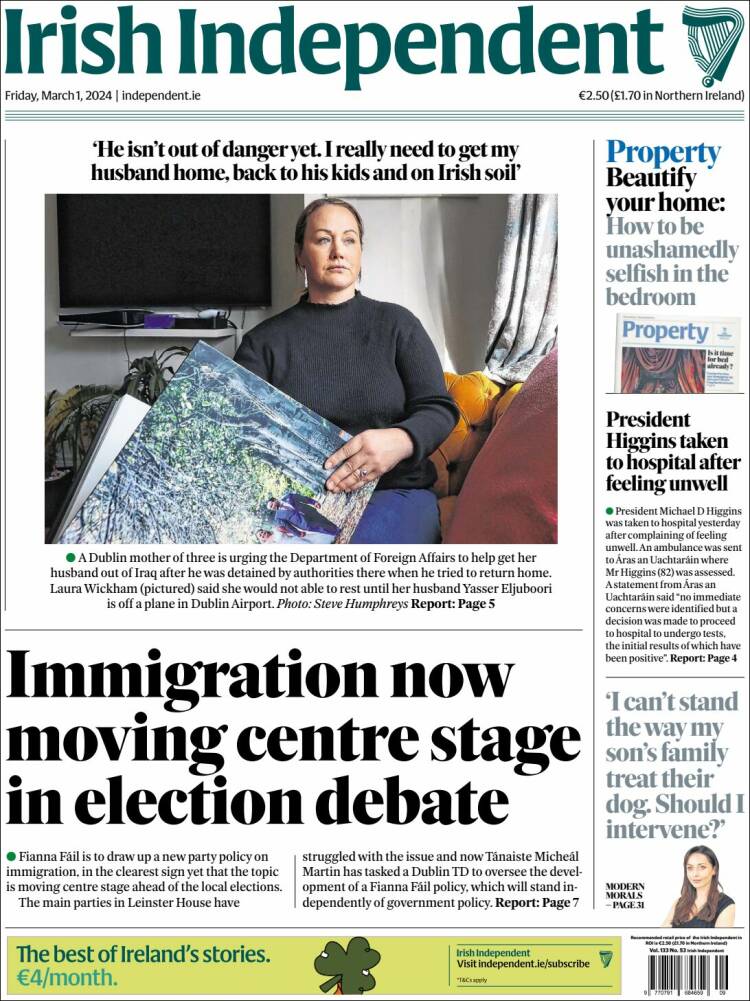 Portada de Irish Independent (Irlanda)