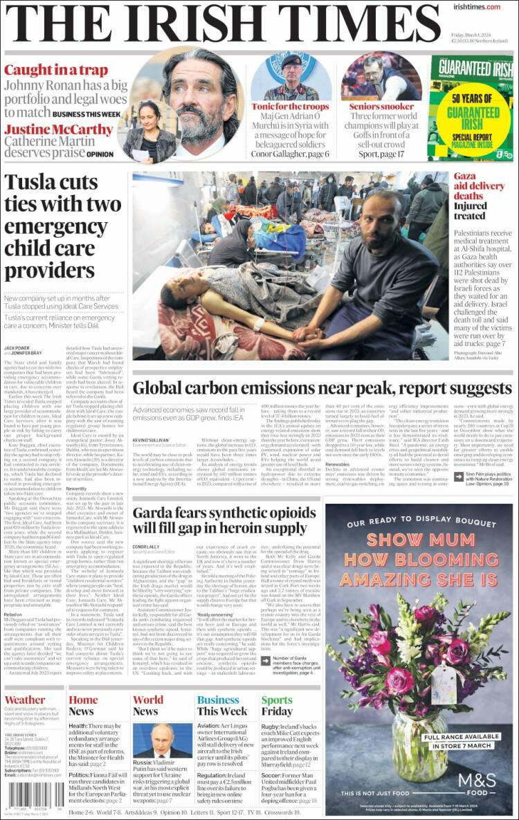 Portada de Irish Times (Irlanda)
