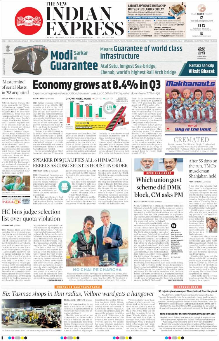 Portada de New Indian Express (India)