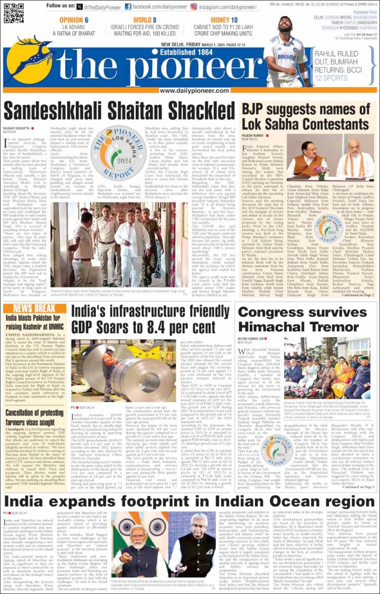 Portada de The Pioneer (India)