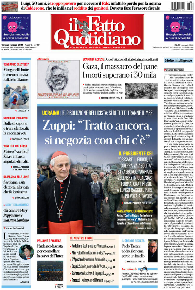 Portada de Il Fatto Quotidiano (Italia)