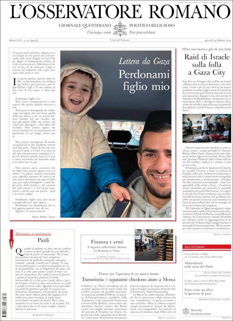 Portada de L'Osservatore Romano (Italia)