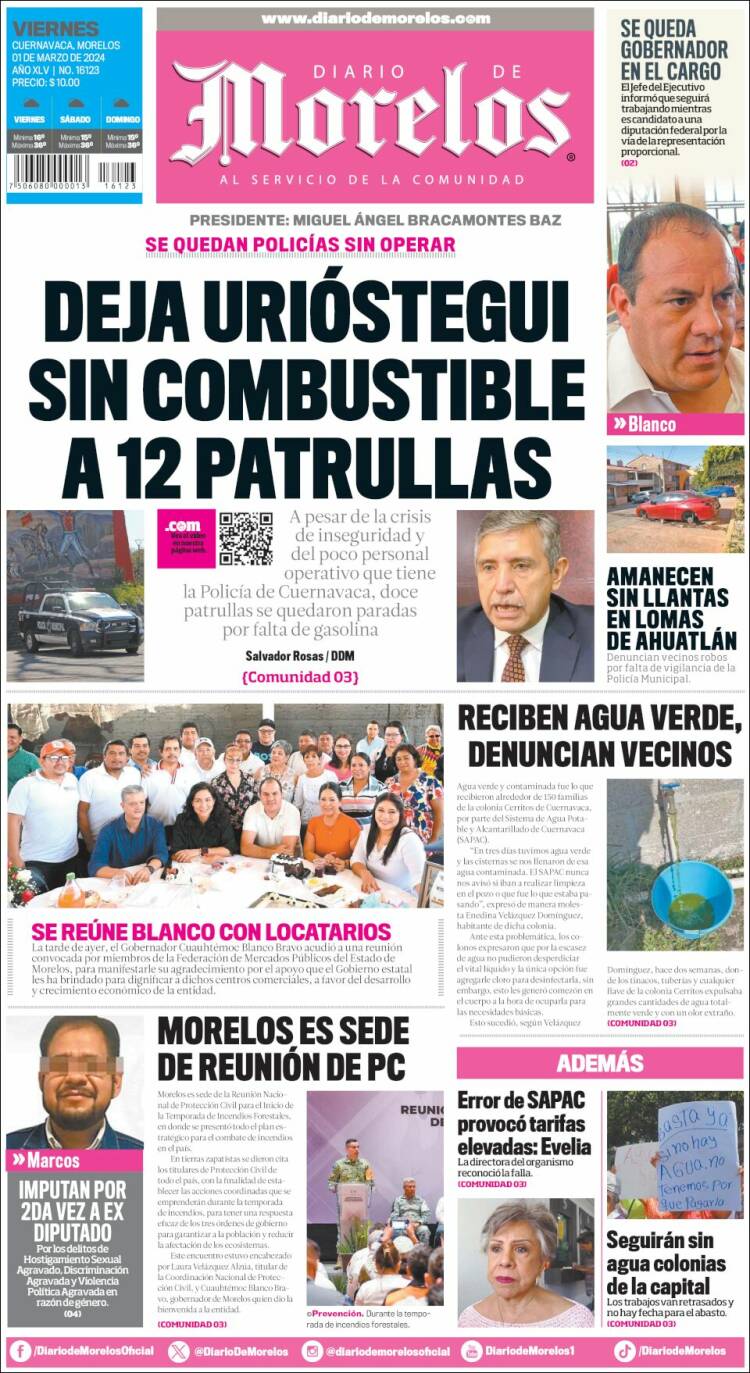 Portada de Diario de Morelos (M&eacute;xico)