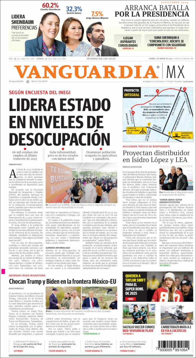 Portada de Vanguardia (M&eacute;xico)