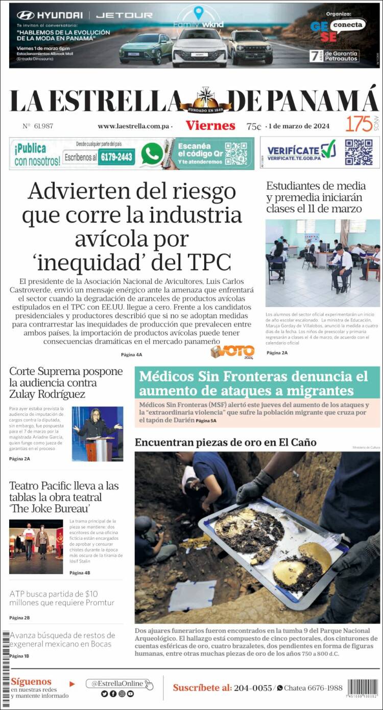 Portada de La Estrella de Panamá (Panam&aacute;)