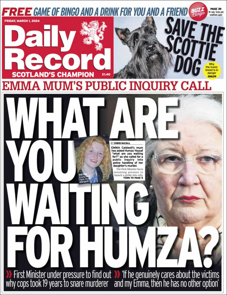 Portada de Daily Record (Reino Unido)