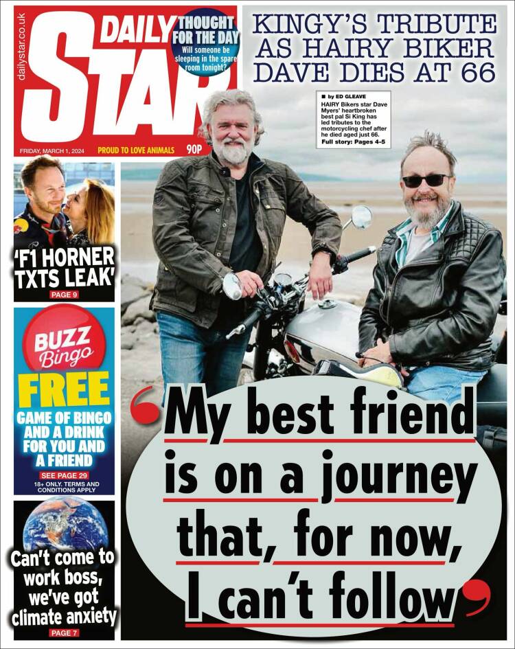 Portada de Daily Star (Reino Unido)