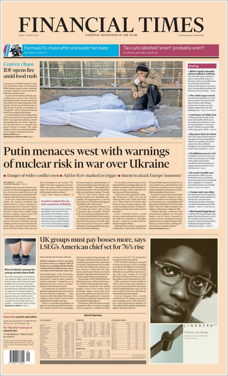 Portada de Financial Times (Reino Unido)