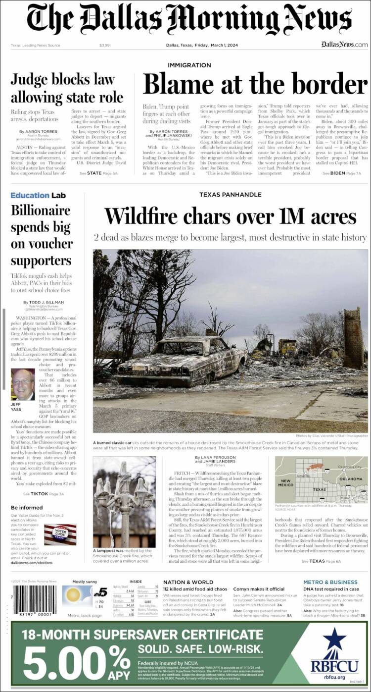 Portada de Dallas Morning News (USA)