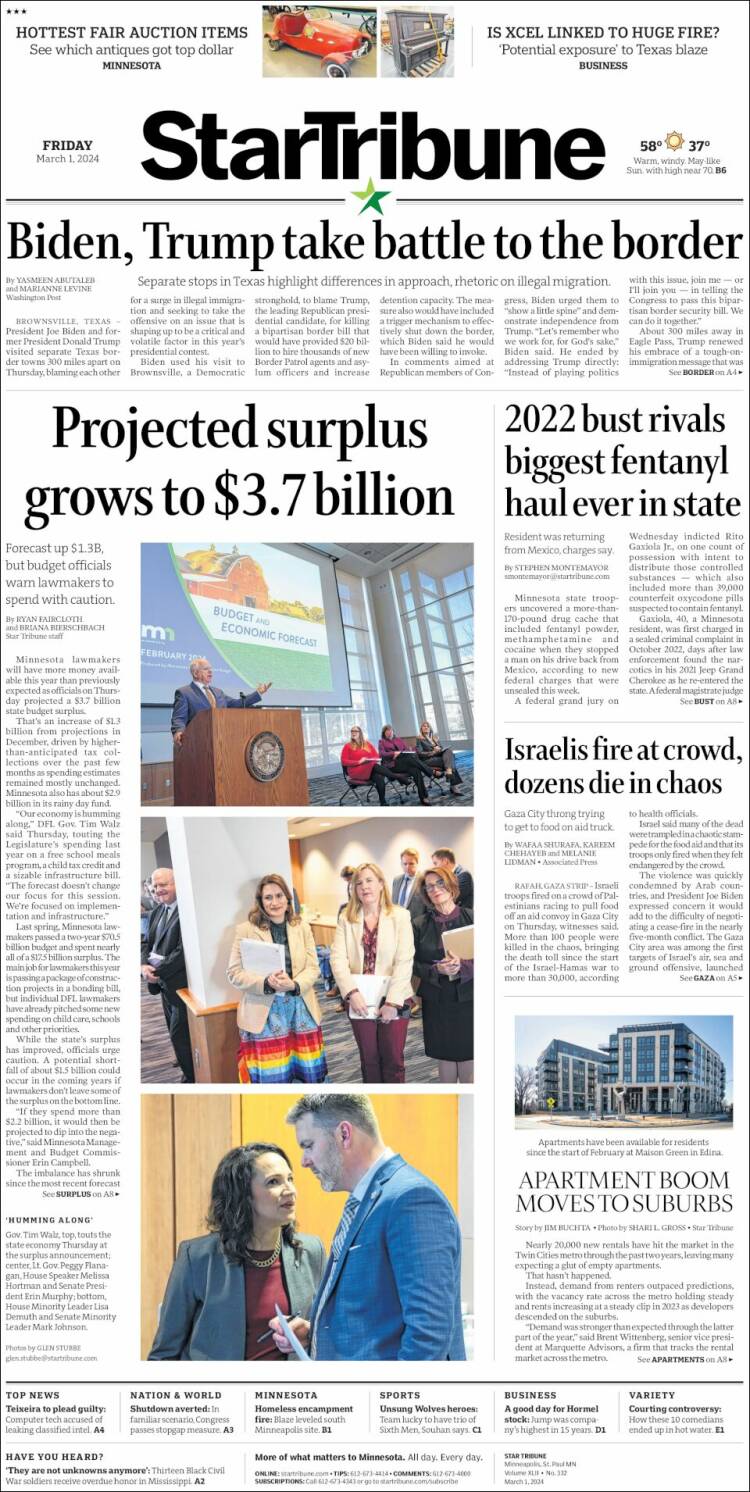 Portada de Star Tribune (USA)