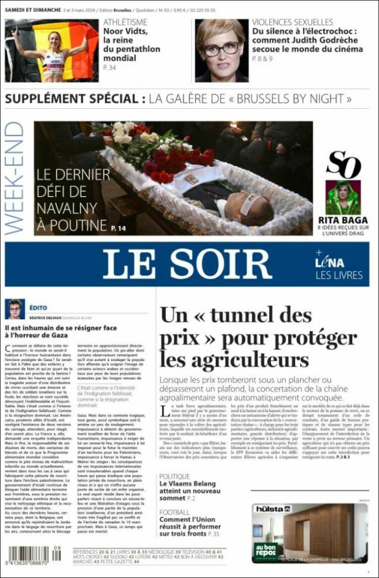Portada de Le Soir (B&eacute;lgica)
