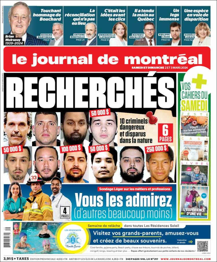 Portada de Le Journal de Montréal (Canadá)