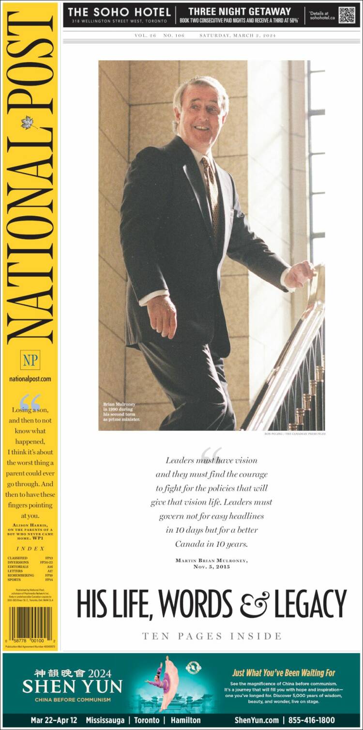 Portada de The National Post (Canadá)