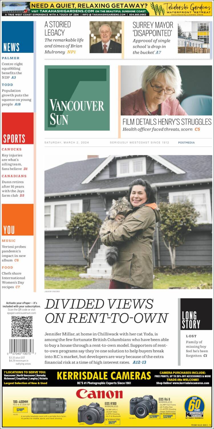 Portada de The Vancouver Sun (Canadá)