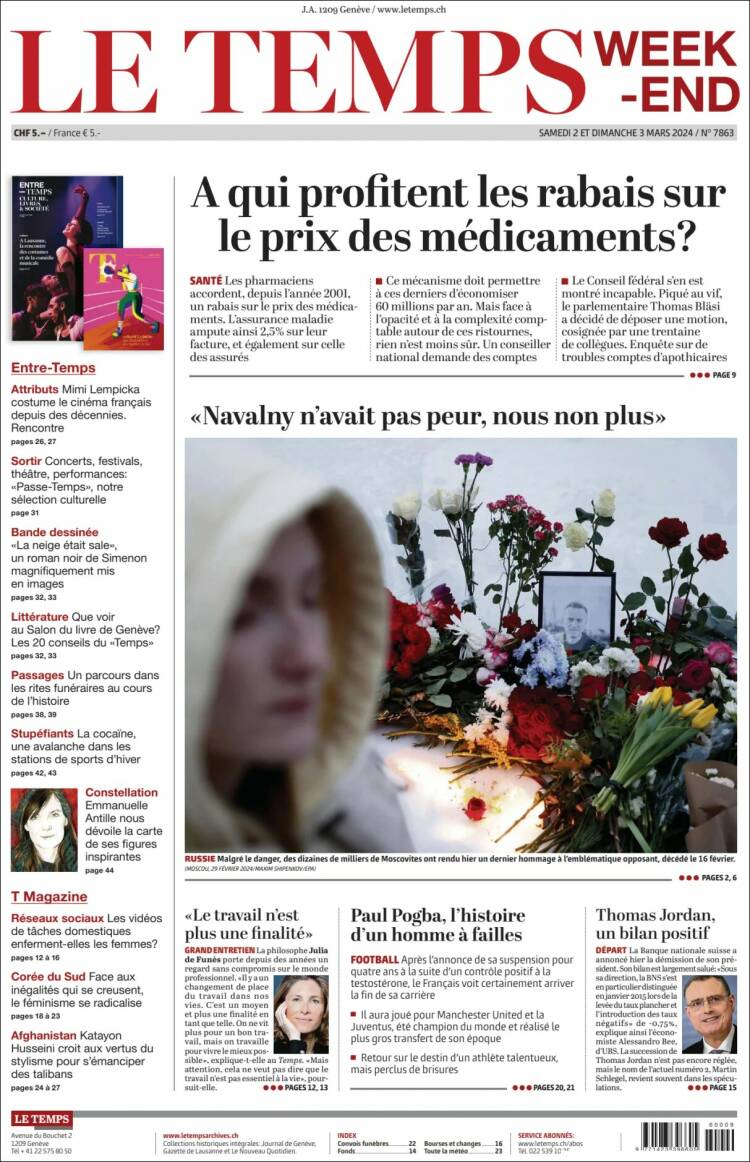 Portada de Le Matin (Suiza)